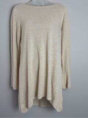 Eileen Fisher 100% Linen Light Weight Cream Tunic Style Top Size Small